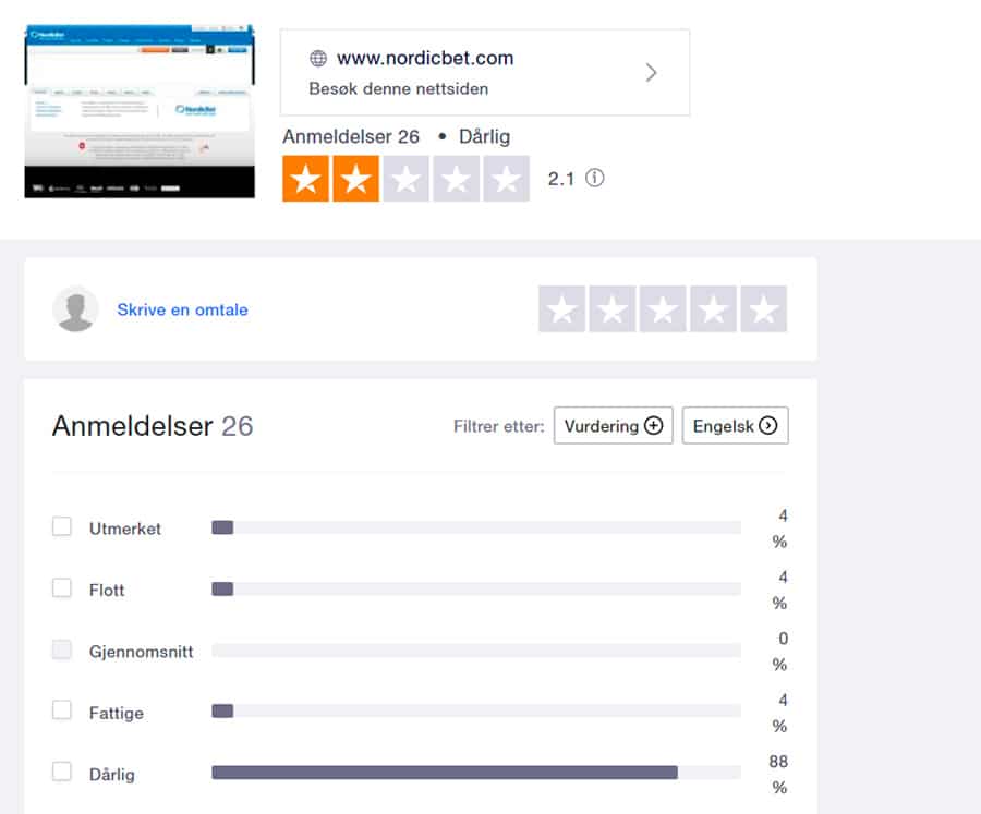 Nordicbet Trustpilot