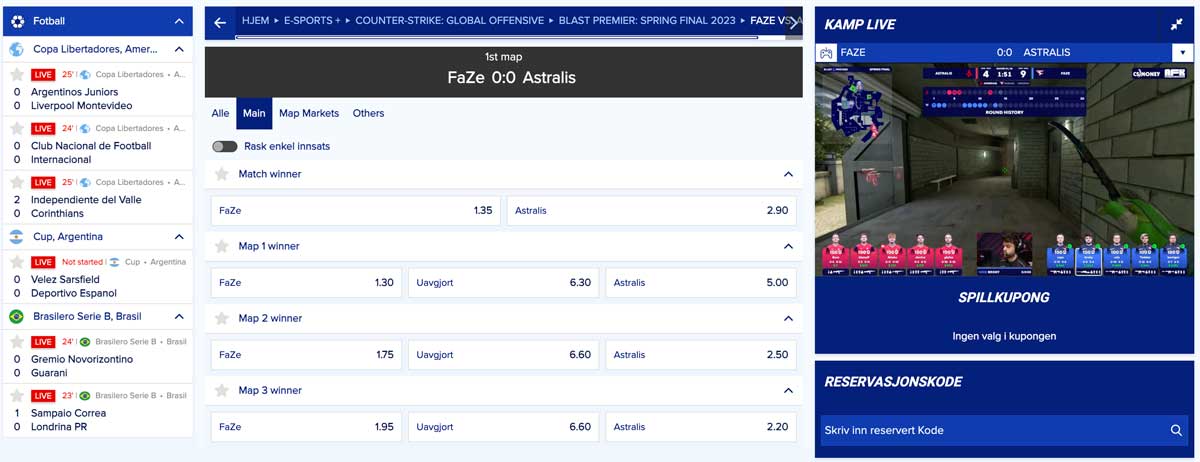 Skjermbilde esports live betting sportaza