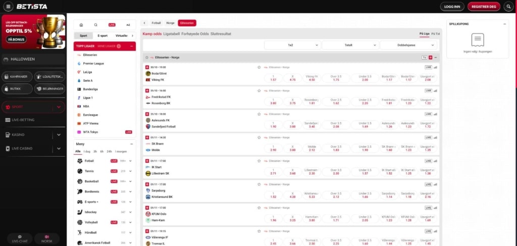 Betista odds på Eliteserien oktober 2026