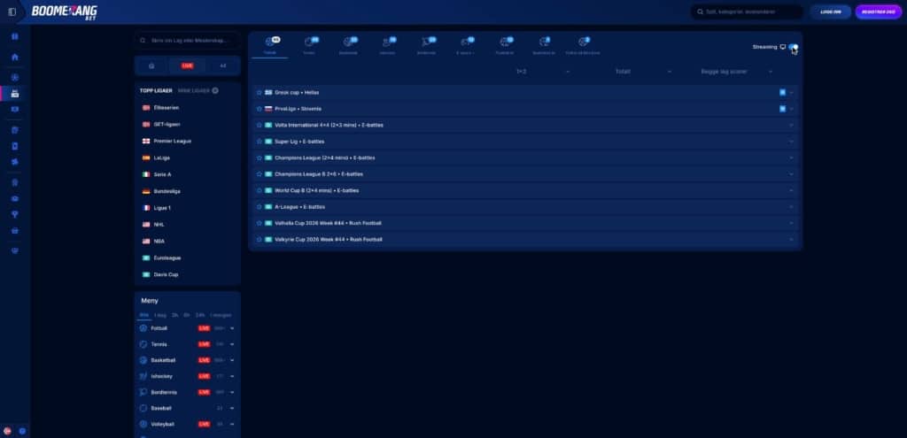 Boomerang Bet live betting med streaming filter