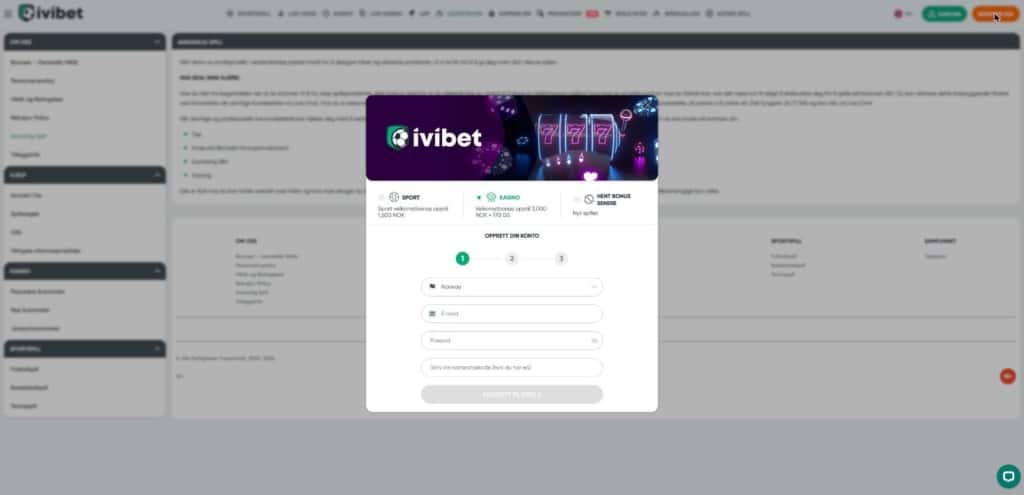 Ivibet registrering med valg av bonus
