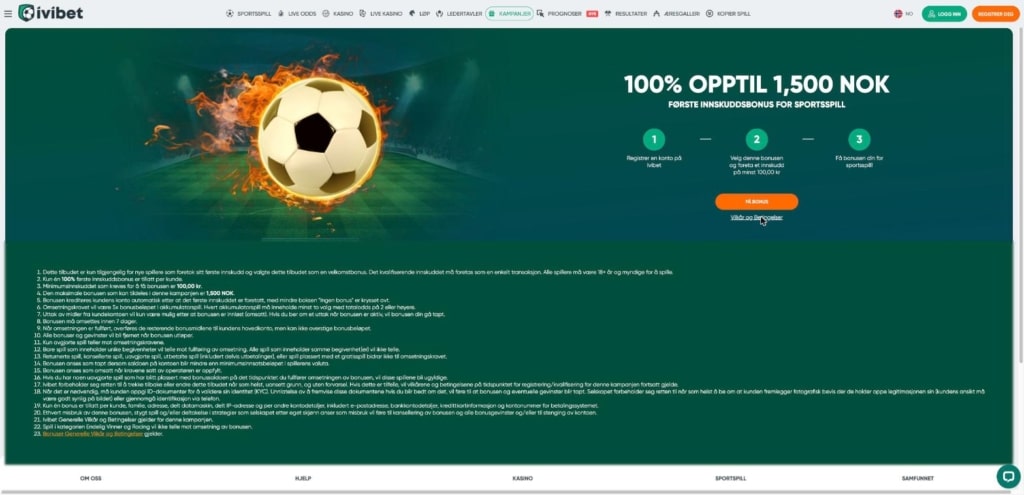 Ivibet velkomstbonus sport 100 prosent opptil 1 500 kr med vilkår