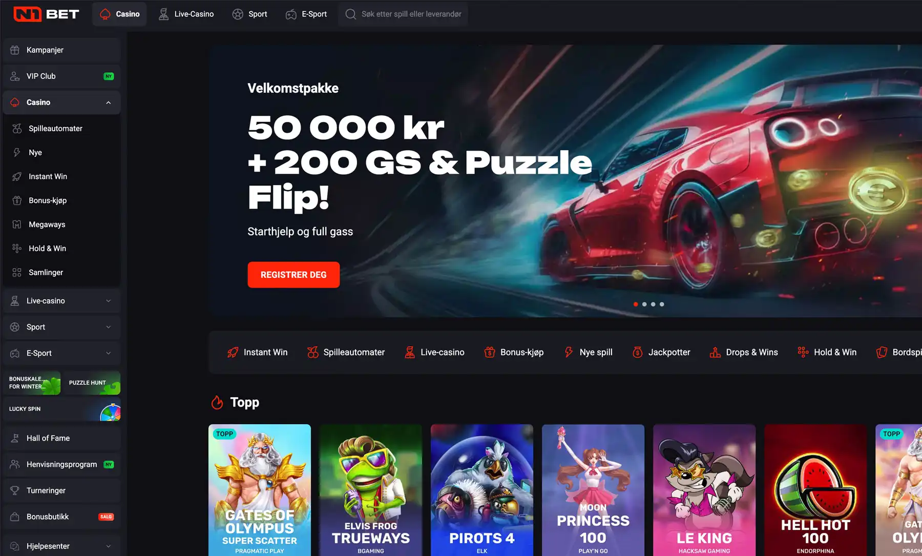 Schermata iniziale di N1bet casino