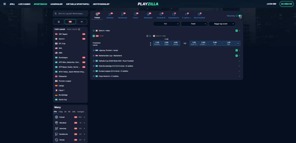 Playzilla live betting med streaming filter