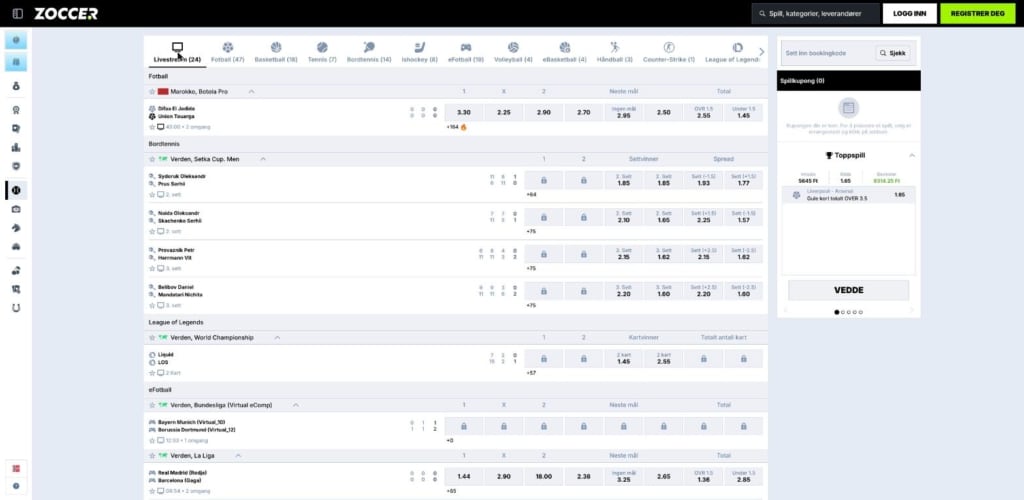 Zoccer livestream filter i livebetting oktober 2026