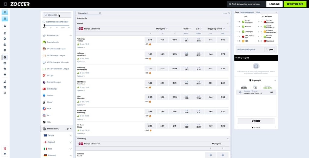 Zoccer odds på Eliteserien oktober 2026