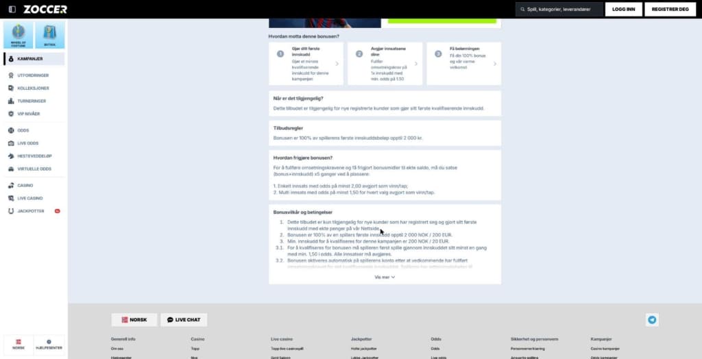 Zoccer velkomstbonus sport 100 prosent opptil 2 000 kr